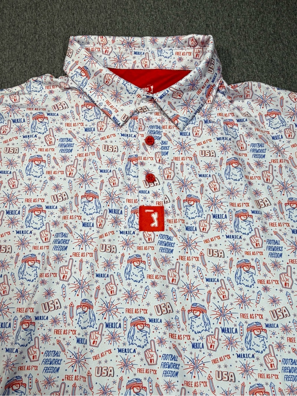 Bogey Bros Golf Polo Men’s Large Patriotic USA Eagle Mullet Fireworks ‘Merica